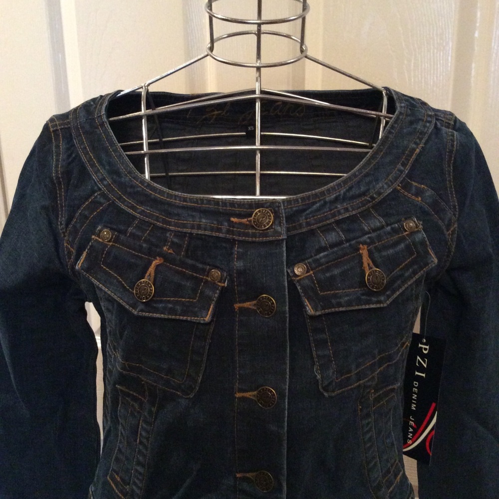 PZI boat neck denim jacket